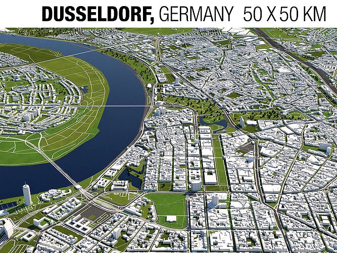 Dusseldorf Germany 50x50km 3D City Map