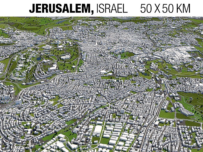 Jerusalem Israel 50x50km 3D City Map