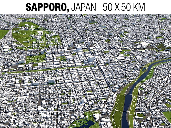 Sapporo Japan 50x50km 3D City Map