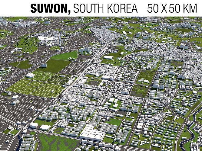 Suwon South Korea 50x50km 3D City Map