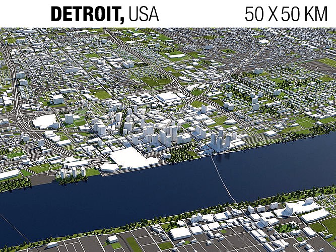 Detroit 50x50km 3D City Map Model