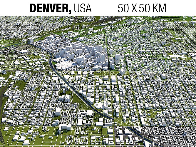 Denver 50x50km City 3D Map