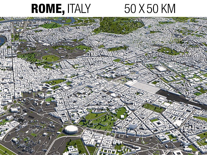 Rome Italy 50x50km City 3D Map