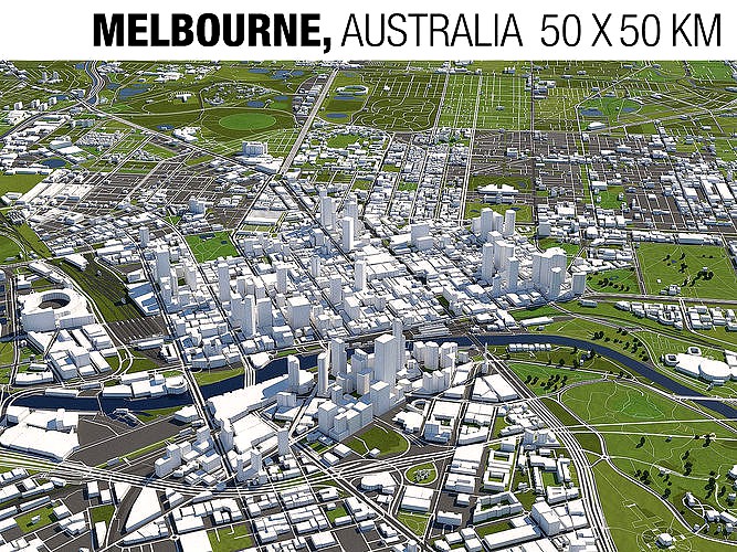 Melbourne Australia 50x50km 3D City Map