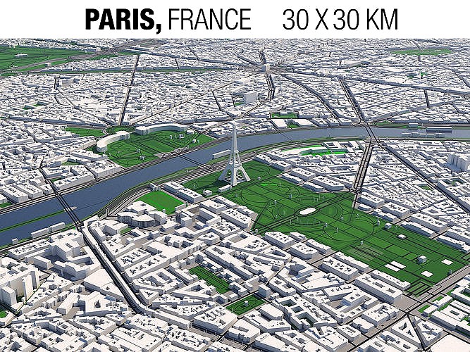 Paris France 30x30km 3D City Map