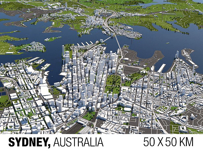 Sydney Australia 50x50km 3D City Map