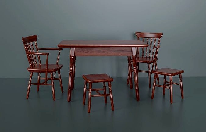 Kitchen set consisting of a table  two chairs and two stools