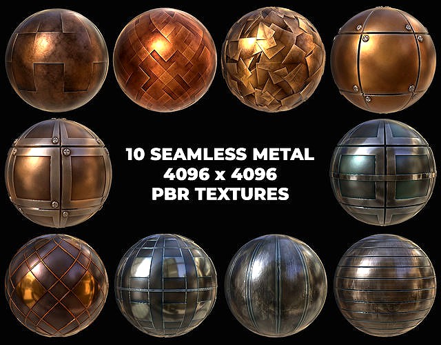 10 Seamless Metal Panels and Grids PBR Materials - Set