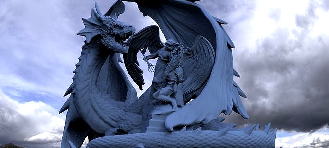 Dragon Sculpture With Angel Statue