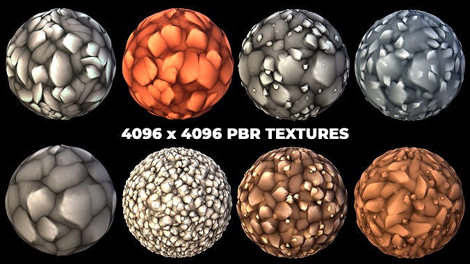 8 Stylized and Seamless Rocks and Stone PBR Materials - Set