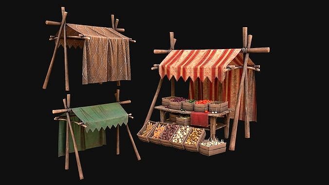 Medieval Market Stalls Tent Pack Fruit and Vegetable