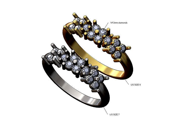 Triple square diamond clusters ring Us sizes 7 8 | 3D