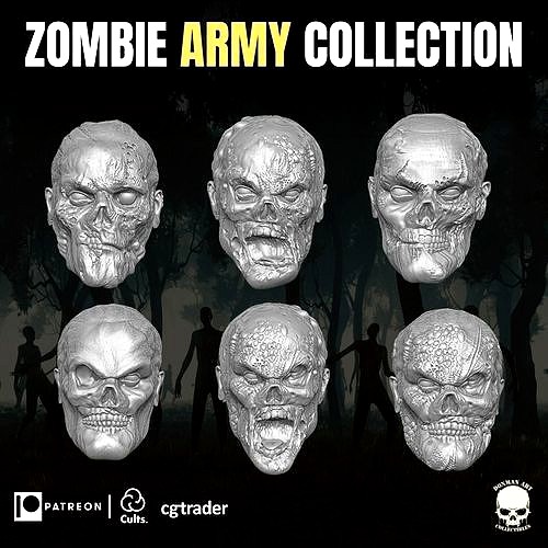 Zombie Army Head Collection For Action Figures | 3D