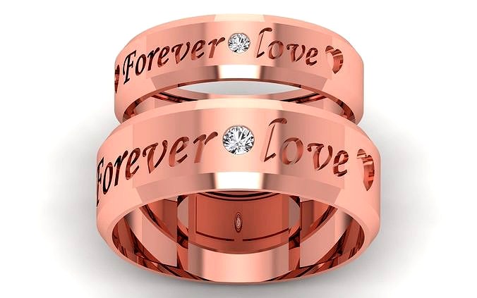 Solitaire Wedding Engagement Couple Band Ring | 3D