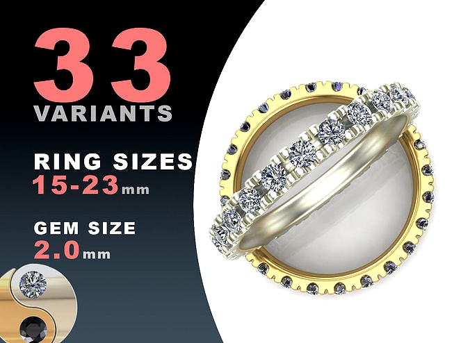 Eternity diamond ring 2 mm gems set | 3D