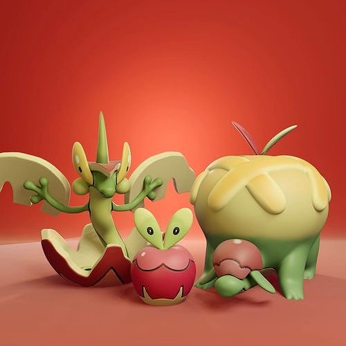 Pokemon - Applin Flapple and Appletun with 2 poses | 3D model