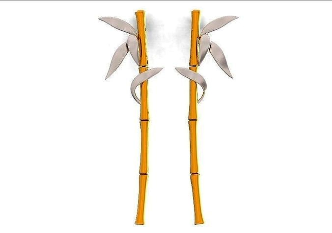 earrings Carrera  bamboo long two tone gold 564 | 3D