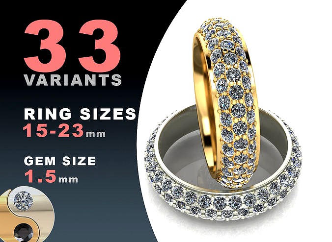Eternity diamond ring 1i5 mm gems set | 3D