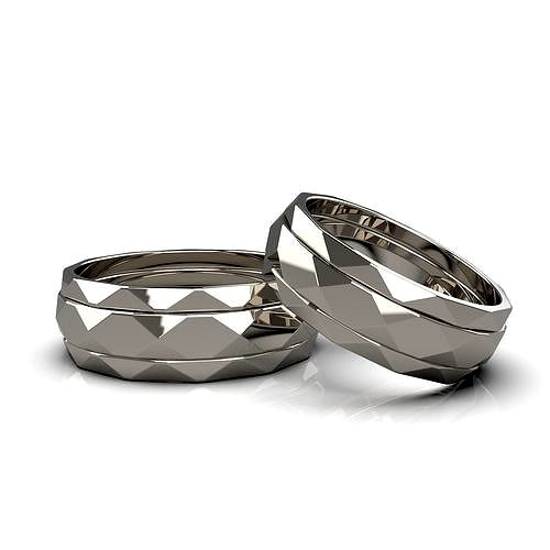 Triple facet wedding rings | 3D