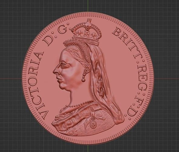 Crown Victoria Veiled Sovereign Coin Relief Design | 3D