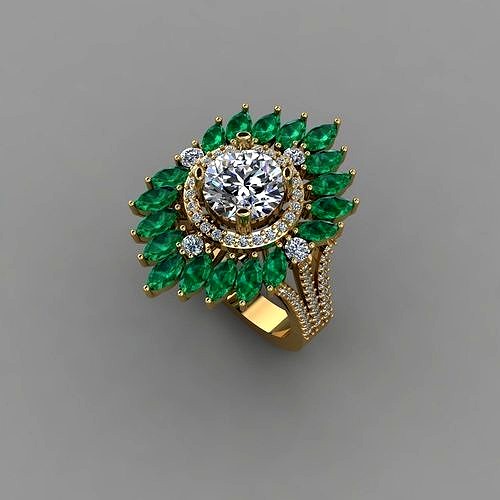 Daimond Ring with Emerald stones 3D Print File | 3D