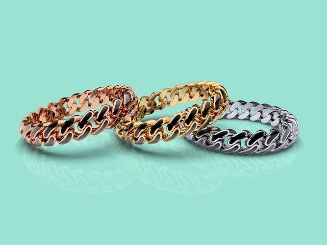 4 MM CUBAN LINK STACKABLE RING WITH ENAMEL PART | 3D