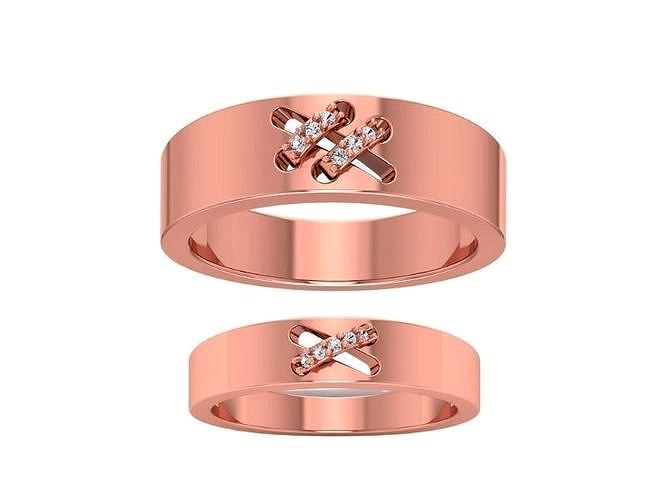 Solitaire Wedding Engagement Couple Band Ring | 3D