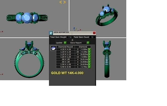 3 stones engagement ring | 3D