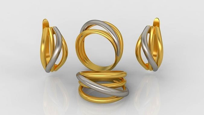Ring and Earrings jewelry set 3d print model A39 | 3D