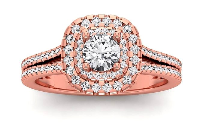 Double Halo Wedding Engagement Women Ring | 3D