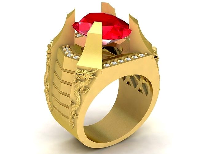 luxury diamond men ring with china dragons 3772 | 3D