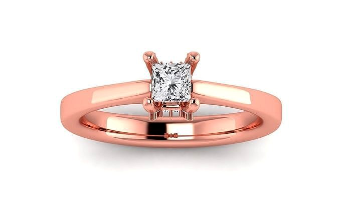 Solitaire Wedding Engagement Ring Princess Ring | 3D