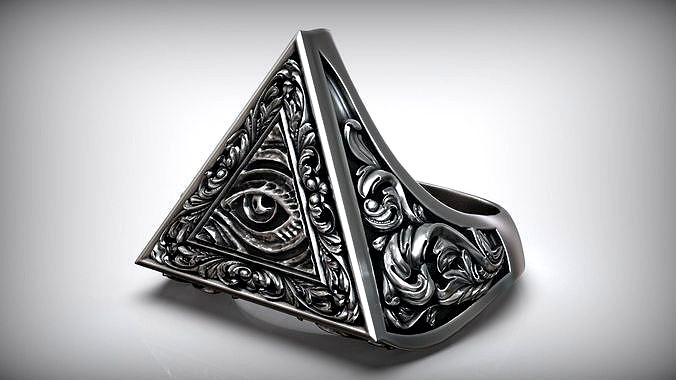 Eye Of Providence Illuminati Symbol Floral Pattern Ring | 3D
