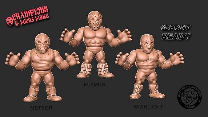 Retro MATTEL MUSCLE Style Lucha Libre Mini Figures | 3D