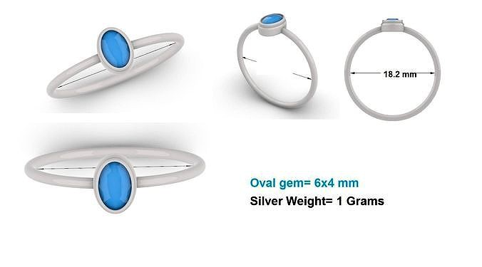 Simple Gemstone Ring oval Gemstone | 3D