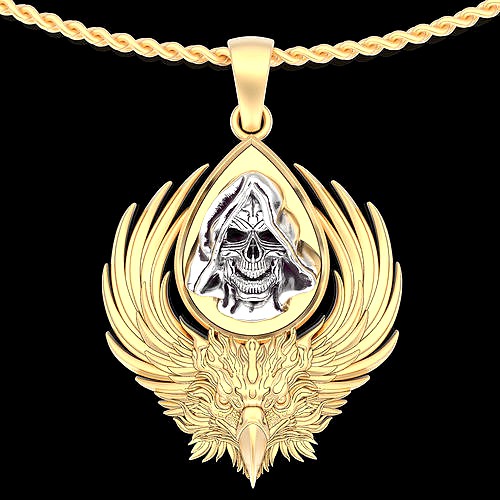 Angry eagle skull pendant  gold jewelry printable 3D model | 3D