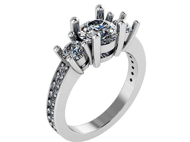 3-Stone Basket Setting Ring 1578 | 3D