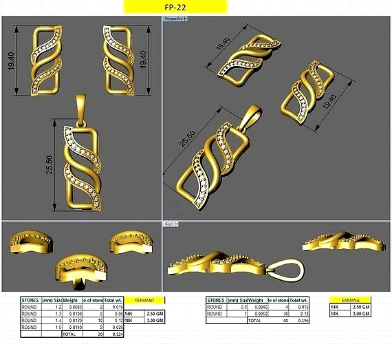 straight pendant and earring designs | 3D