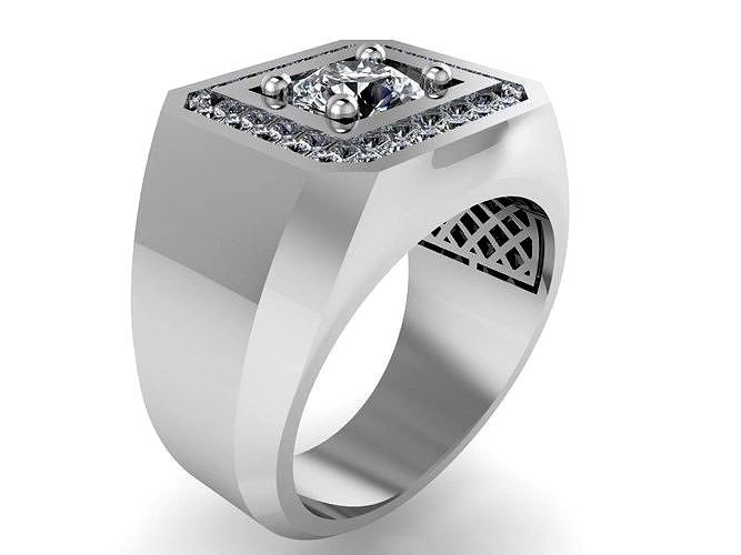 Round Diamond Signet Ring 1106 | 3D