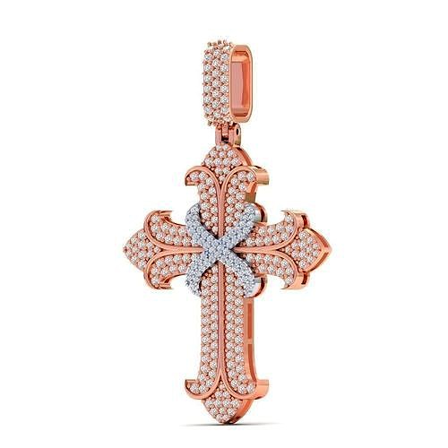 Cross Tow-tone Pendant - Cross Diamond Pendant | 3D