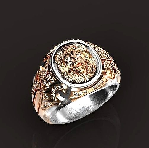Vintage mens ring with lion  king of beasts ring man ring lion | 3D