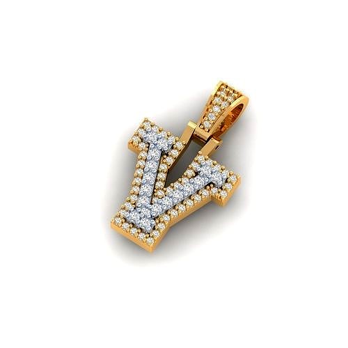 V Double Layer Diamond Pendant - V letter - Alphabet Pendant | 3D