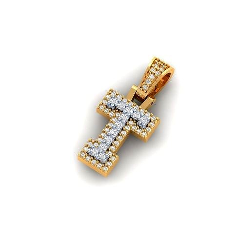 T Double Layer Diamond Pendant - T letter - Alphabet Pendant | 3D
