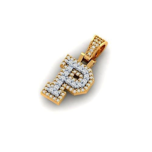 P Double Layer Diamond Pendant - P letter - Alphabet Pendant | 3D