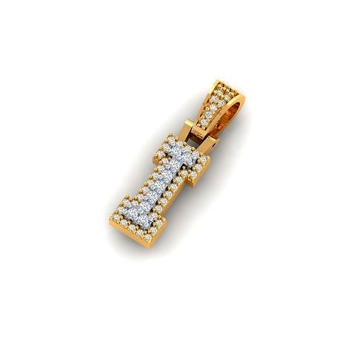 I Double Layer Diamond Pendant - I letter - Alphabet Pendant | 3D