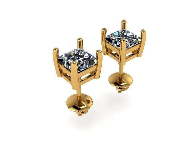 Princess cut Diamond Earrings 584 | 3D