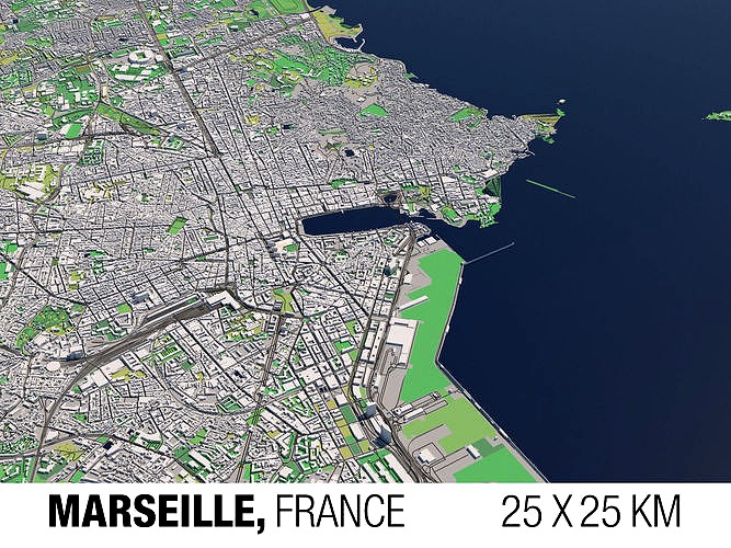 Marseille France 25x25km City Map