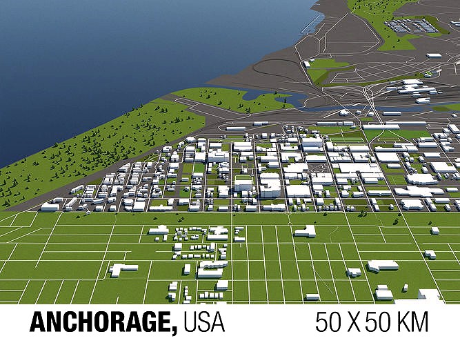 Anchorage USA 50x50km City Map