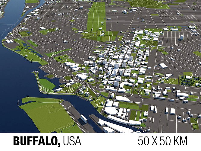 Buffalo USA 50x50km City Map