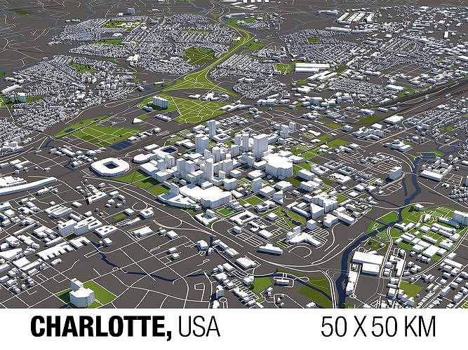 Charlotte 50x50km City Map